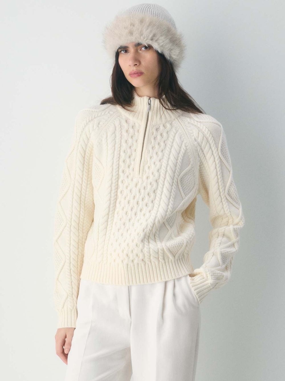 Aritzia Cable Knit Merino Wool Quarter Zip Sweater